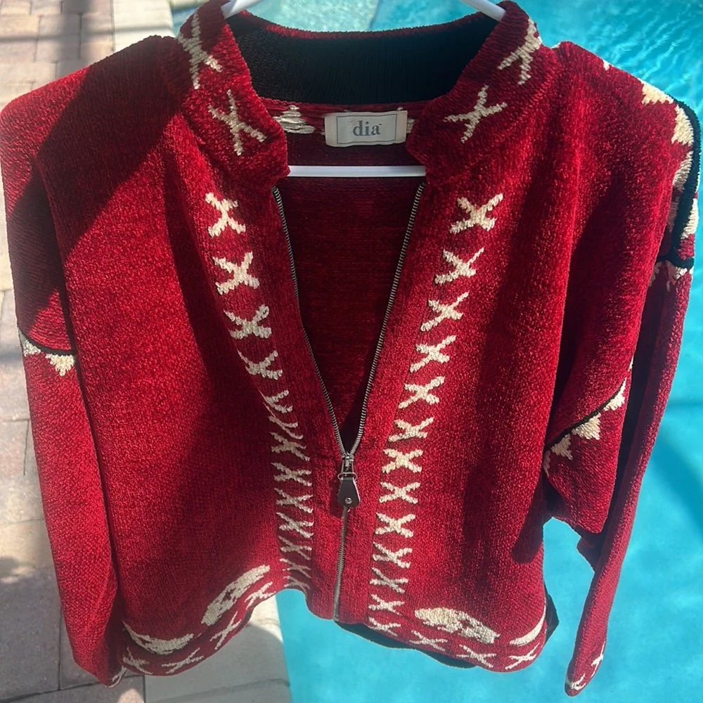 Vintage Y2K Wool Dia North of Boston Zip Up Cardigan Knit Sweater Red sz M EUC - Picture 9 of 17